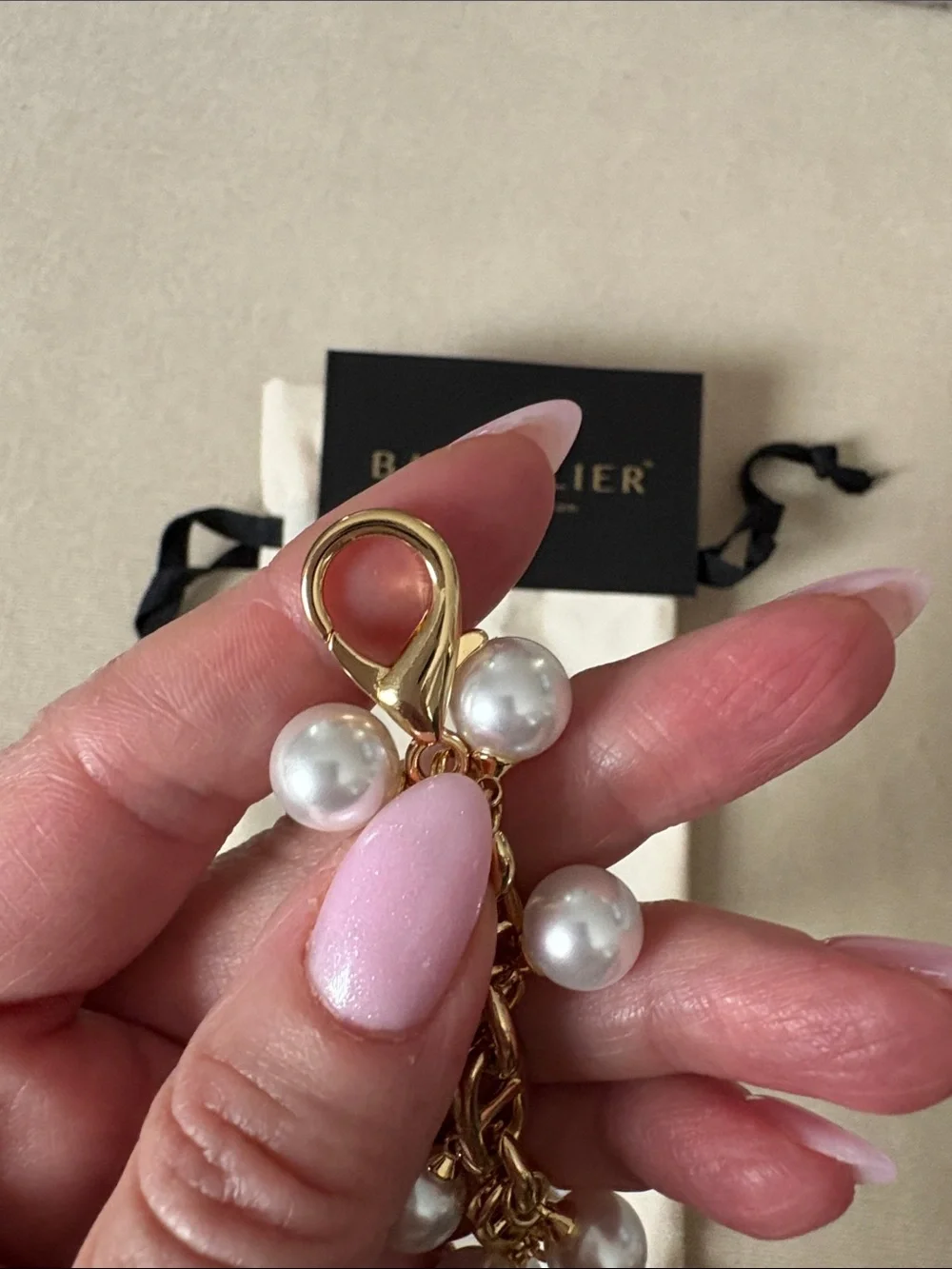 Bandolier Gold Chain Strap with White Pearls